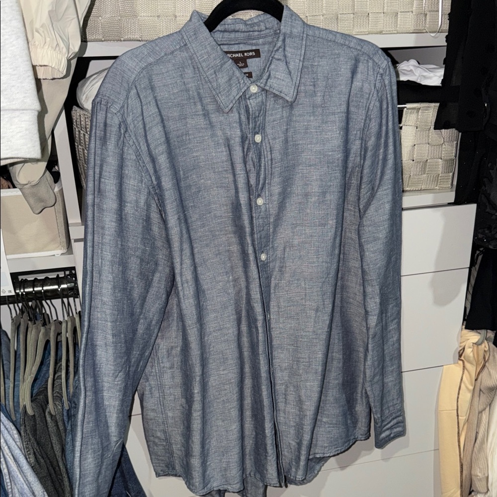Michael Kors Linen Casual Gray Button Down Shirt